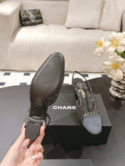 CC SLINGBACK 25S 65 MM IN BLACK DENIM WITH PLAID PATTERN