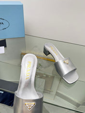 PRA EMBROIDERED SLIDES 40 SILVER CALFSKIN