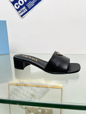 PRA EMBROIDERED SLIDES 40 BLACK CALFSKIN