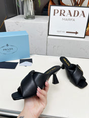 PRA CROSS MULE HEELS IN BLACK CALFSKIN WITH PADDED STRAPS