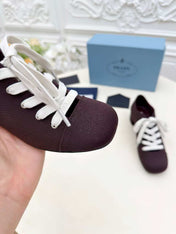 PRADA 25S MARY JANE SHOES 55 MM IN DEEP WINE BROWN CANVAS FABRIC
