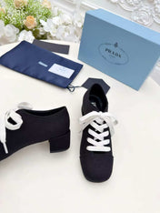 PRADA 25S MARY JANE SHOES 55 MM IN BLACK CANVAS FABRIC
