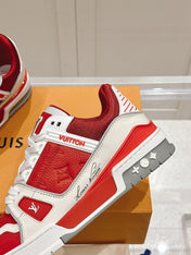 LV TRAINER SNEAKER IN SARI RED GRAINED CALFSKIN