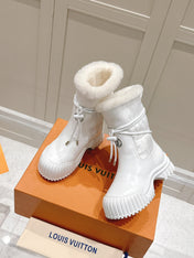 RUBY FLAT ANKLE BOOT IN WHITE CALFSKIN AND MONOGRAM NYLON