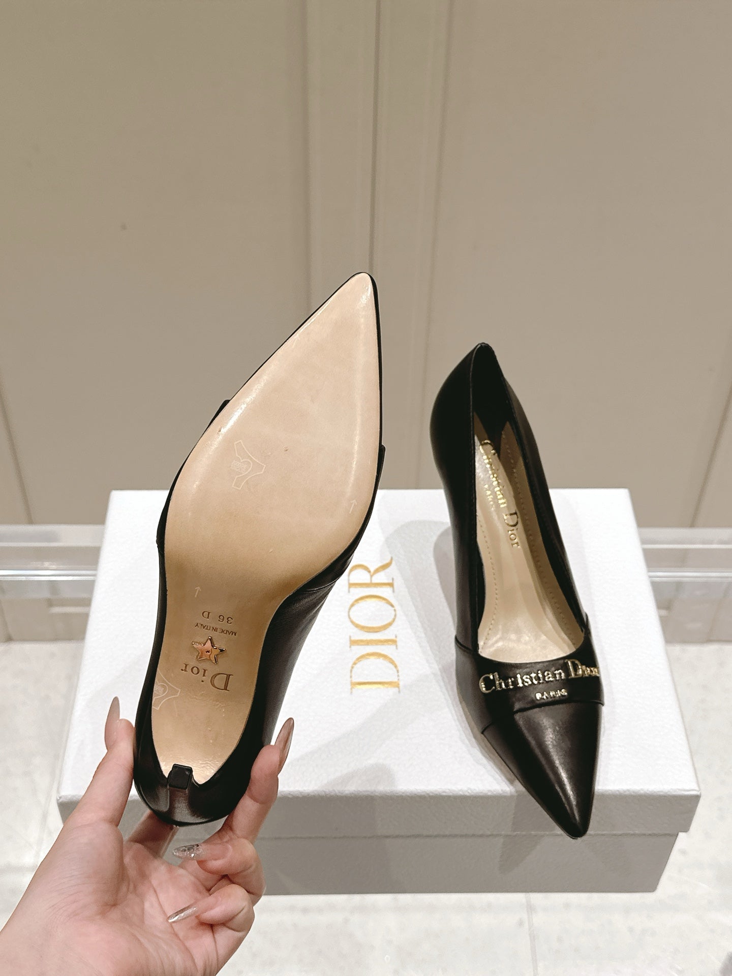 MY DD 25S POINTED TOE PUMP 50MM IN BLACK CALFSKIN