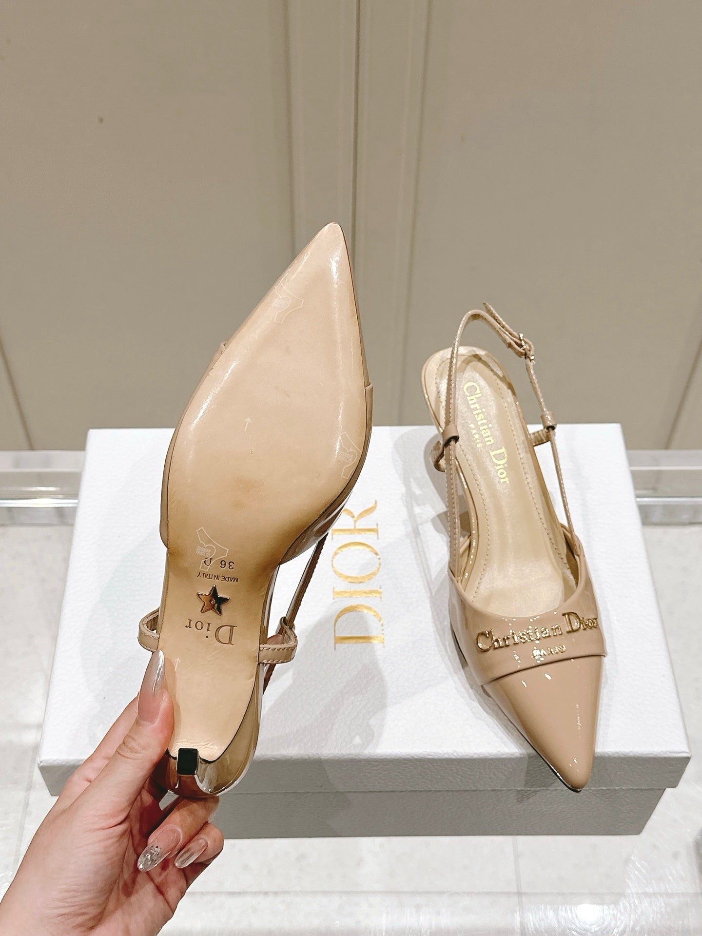 MY DD 25S SLINGBACK PUMP 50MM IN BEIGE GLOSSY CALFSKIN