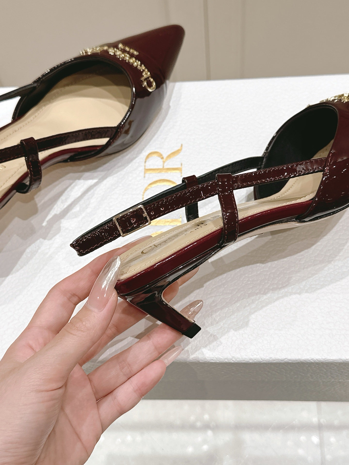 MY DD 25S SLINGBACK PUMP 50MM IN BURGUNDY RED GLOSSY CALFSKIN