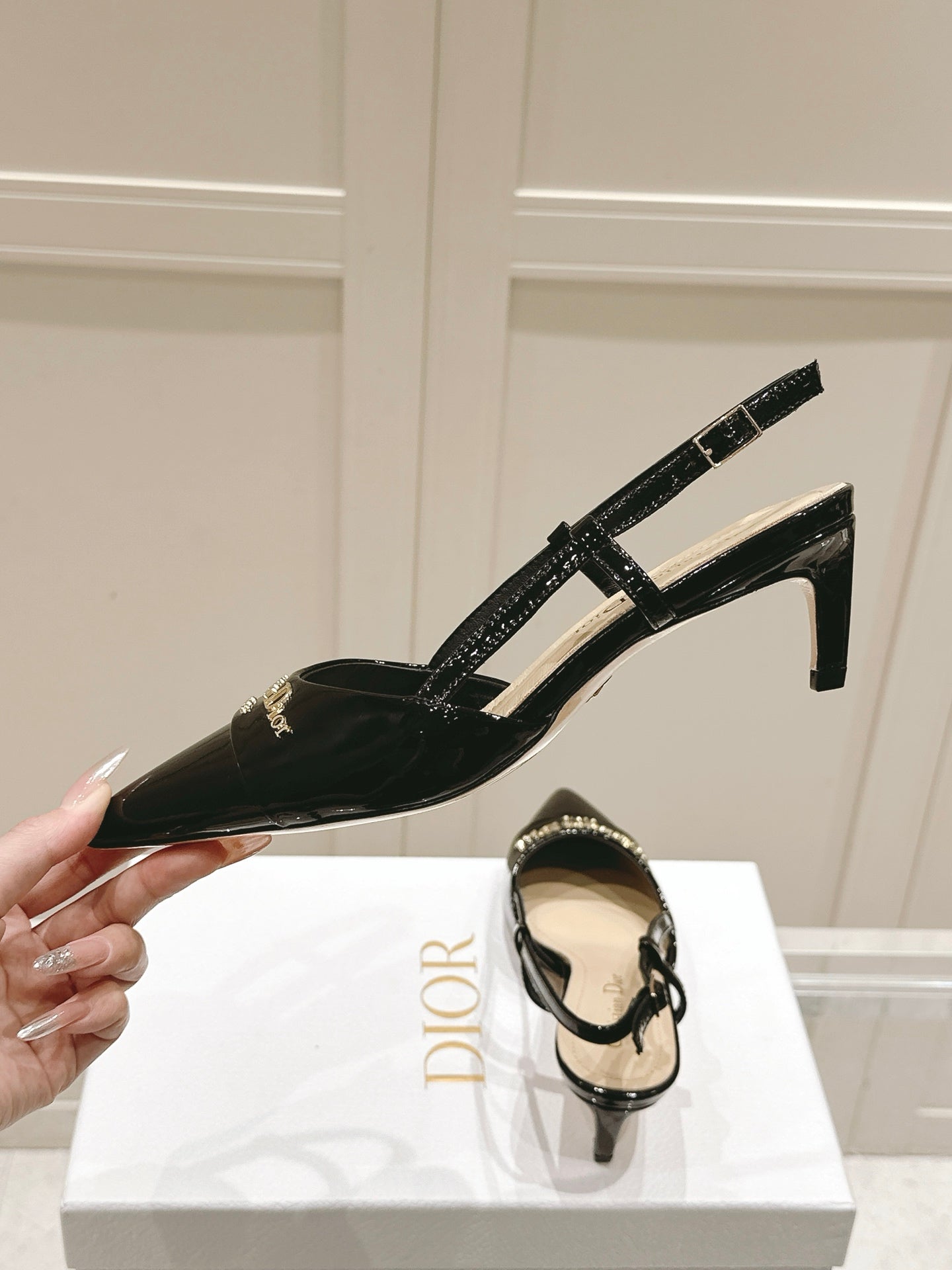 MY DD 25S SLINGBACK PUMP 50MM IN BLACK GLOSSY CALFSKIN