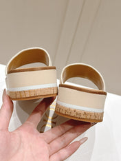 DWAY WEDGE SLIDES 45MM IN BEIGE FABRIC RAFFIA SOLE