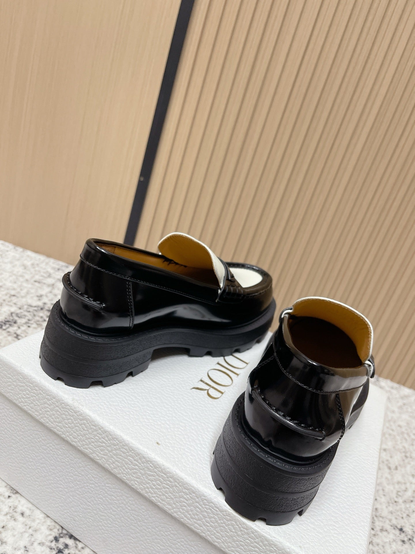 DIOR 25S BOY PLATFORM LOAFERS IN BLACK MIX WHITE CALFSKIN