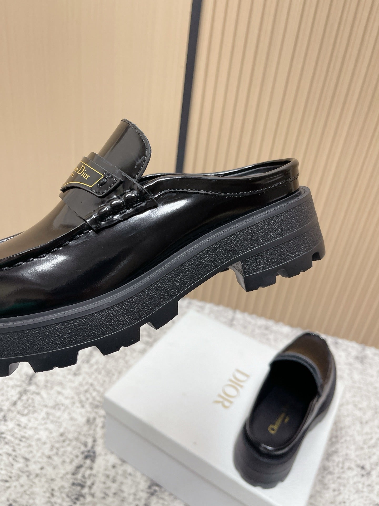 DIOR 25S BOY MULES IN BLACK CALFSKIN