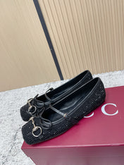 GUCCI 26S BALLET FLATS IN BLACK SUEDE WITH CRYSTALS