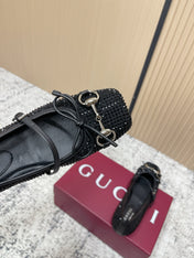 GUCCI 26S BALLET FLATS IN BLACK SUEDE WITH CRYSTALS