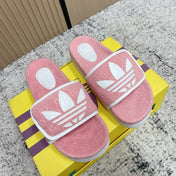 GUCCI 26S PLATFORM SLIDE SANDALS IN LIGHT PINK FABRIC