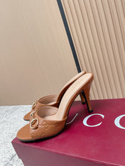 GUCCI 26S HIGH-HEEL SANDALS 85 MM IN LIGHT BROWN CALFSKIN