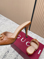 GUCCI 26S HIGH-HEEL SANDALS 85 MM IN LIGHT BROWN CALFSKIN