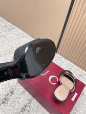 GUCCI 26S HIGH-HEEL SANDALS 85 MM IN BLACK CANVAS