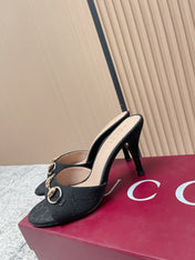 GUCCI 26S HIGH-HEEL SANDALS 85 MM IN BLACK CANVAS