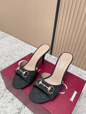 GUCCI 26S HIGH-HEEL SANDALS 85 MM IN BLACK CANVAS