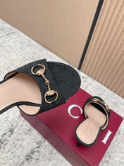 GUCCI 26S HIGH-HEEL SANDALS 85 MM IN BLACK CANVAS