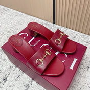 GUCCI 26S HORSEBIT MID-HEEL SANDALS IN DARK RED CALFSKIN