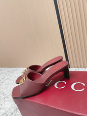 GUCCI 26S GG LOGO HIGH-HEEL MULES IN DARK RED CALFSKIN