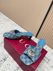 GUCCI 26S HIGH HEELS IN BLUE DENIM WITH GOLD HARDWARE