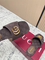 GUCCI 26S SLIDE SANDAL IN DARK BROWN CANVAS