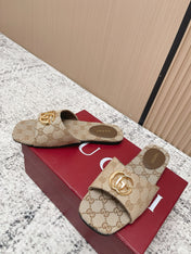 GUCCI 26S SLIDE SANDAL IN BEIGE CANVAS