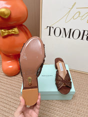 AQUAZZURA 26S LOVER HEELED MULES IN DARK BROWN LAMBSKIN AND MESH