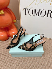 AQUAZZURA 26S BUTTERFLY SLINGBACK HEELS 80 MM IN BLACK MESH AND SUEDE