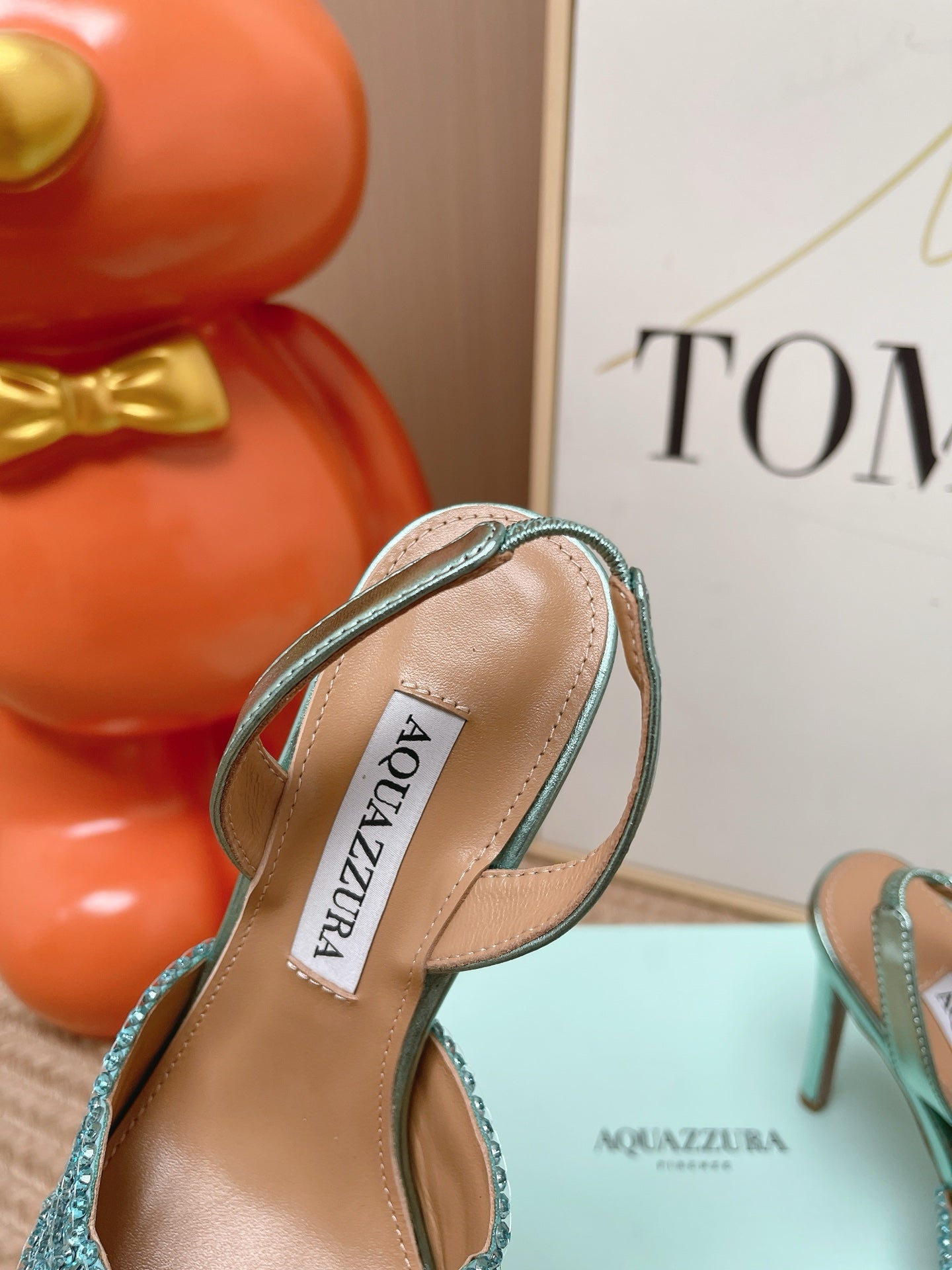 AQUAZZURA 26S GATSBY SLING PUMPS 105 MM IN METALLIC LIGHT BLUE SEQUINED