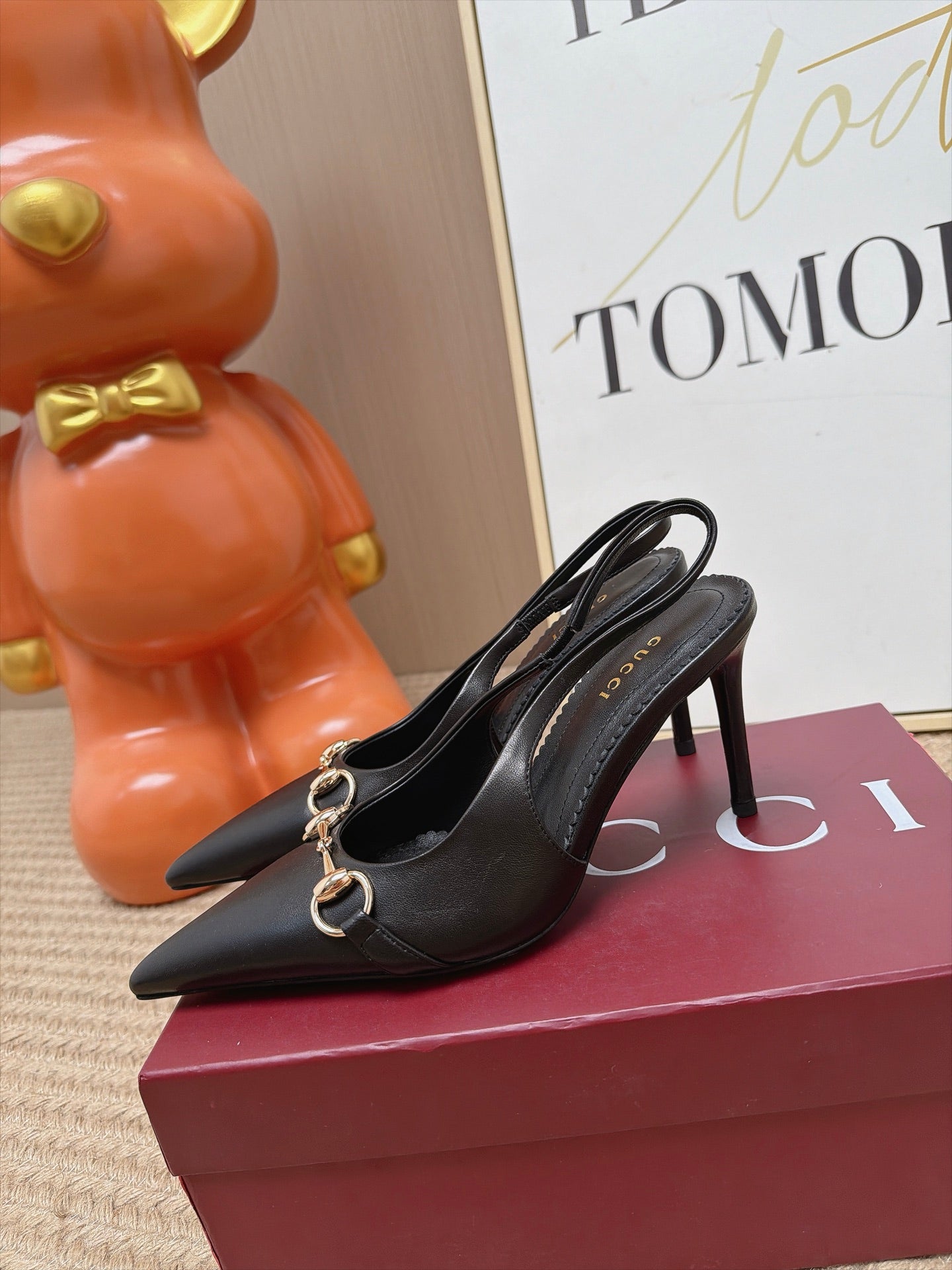 GUCCI 26S SLINGBACK HEELS 105 MM IN BLACK LAMBSKIN