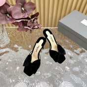 HIGH HEEL 10 MULE IN BLACK VELVET WITH BOW