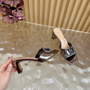 VALENTINO 25S HIGH-HEEL MULES 60 MM IN METALLIC SILVER PATENT CALFSKIN WITH CRYSTAL-EMBELLISHED STRAP