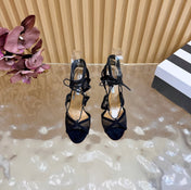 AQUAZZURA 26S SANDALS 100 MM IN BLACK SUEDE & MESH