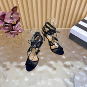 AQUAZZURA 26S SANDALS 100 MM IN BLACK SUEDE & MESH