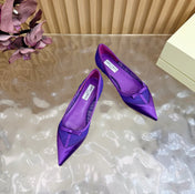 JIMMY CHOO 26S FLATS IN DARK PURPLE LACE AND SATIN