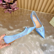 JIMMY CHOO 26S FLATS IN SKY BLUE LACE AND SATIN
