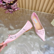 JIMMY CHOO 26S FLATS IN LIGHT PINK LACE AND SATIN