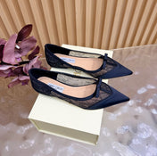 JIMMY CHOO 26S FLATS IN BLACK LACE AND SATIN