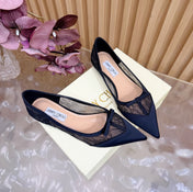 JIMMY CHOO 26S FLATS IN BLACK LACE AND SATIN