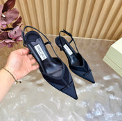JIMMY CHOO 26S SLINGBACK HEELS 65 MM IN BLACK MESH AND SATIN