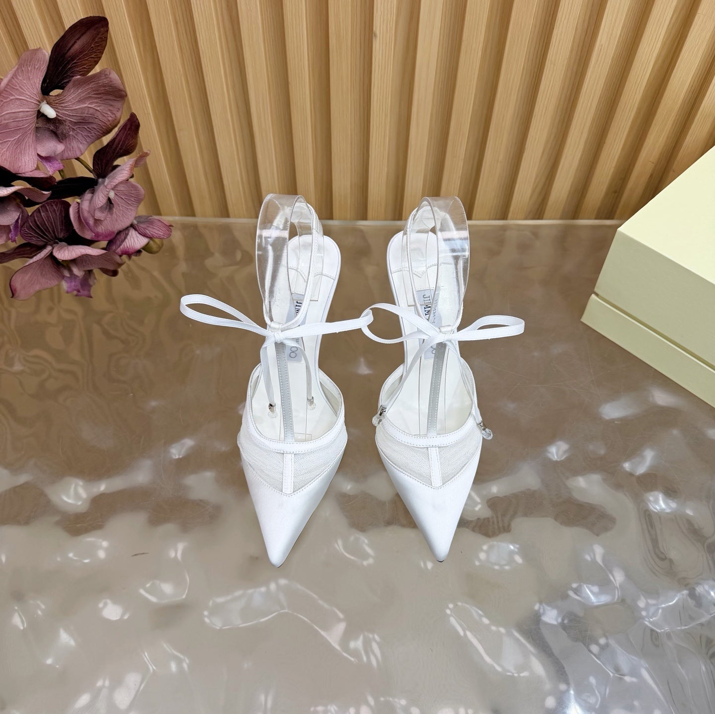 JIMMY CHOO 26S HIGH HEELS 105 MM IN WHITE MESH AND SATIN