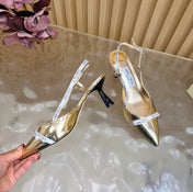 JIMMY CHOO 26S SLINGBACK HEELS 65 MM IN GOLD PATENT CALFSKIN