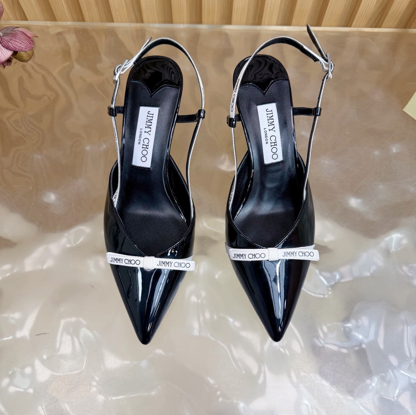 JIMMY CHOO 26S SLINGBACK HEELS 65 MM IN BLACK PATENT CALFSKIN