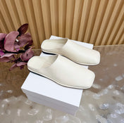THE ROW 26S SQUARE TOE MULE FLATS IN IVORY WHITE CALFSKIN