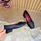 THE ROW 26S SQUARE TOE PUMPS IN BLACK CALFSKIN WITH BOW