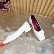THE ROW 26S SQUARE TOE PUMPS IN WHITE CALFSKIN WITH BOW