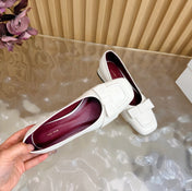 THE ROW 26S SQUARE TOE PUMPS IN WHITE CALFSKIN WITH BOW